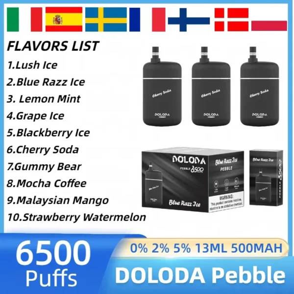 DOLODA Pebble 6500 Puffs 0% 2% 5% Nikotin újratölthető eldobható Vape nagykereskedés - HoldVape - 2