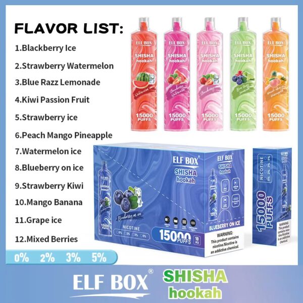 ELF BOX LS15000 Puff Shisha Hookah 0% 2% 5% Nicotine Vape jetable rechargeable en gros - HoldVape - 2