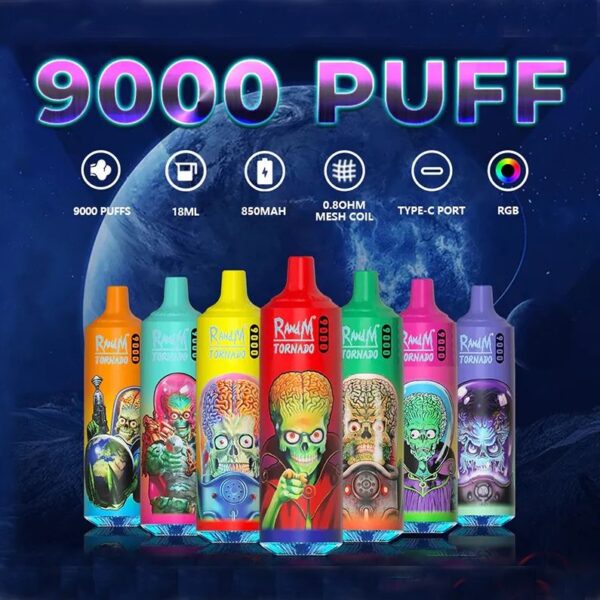 RandM Tornado 9000 Puffs 0% 2% 3% 5% Nikotin eldobható Vape nagykereskedés - HoldVape - 1