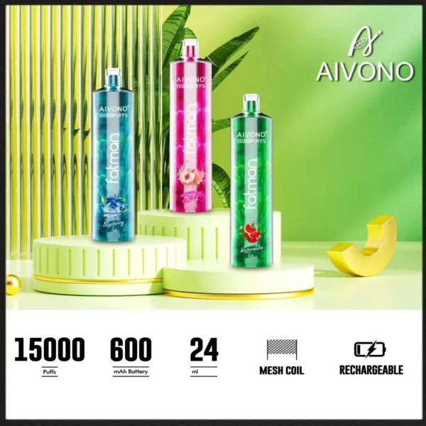 AIVONO FATMAN 15000 Puffs 0% 2% 3% 5% Nízkonikotinové dobíjecí jednorázové vapes Pen Hromadně Koupit velkoobchod – HoldVape – 1