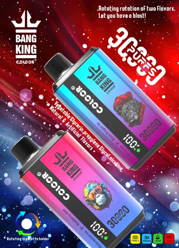 Bang King 30000 Puffs Double Saveur 0% 2% 3% 5% Stylo vape jetable rechargeable à faible teneur en nicotine en vrac Acheter en gros - HoldVape - 1
