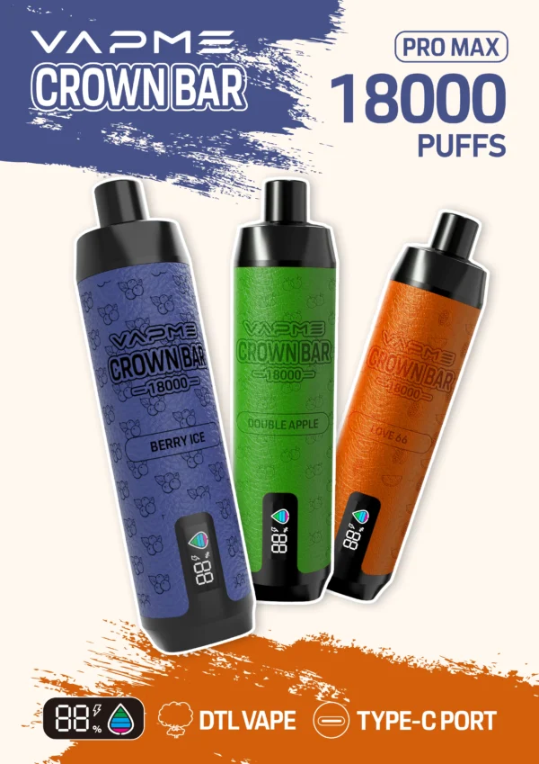 Vapme Crown Bar 18000 PRO MAX 2% 5% Nikotin 18000 puff Újratölthető Eldobható Vapes Tömeges vásárlás Nagyker - HoldVape - 1