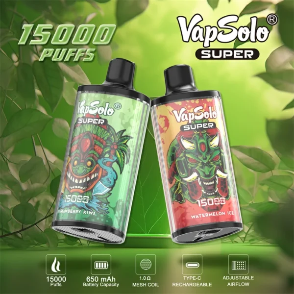 Vapsolo Super 15000 Puffs 2% 5% Baixo teor de nicotina em massa Compre caneta Vapes descartável recarregável no atacado - HoldVape - 1
