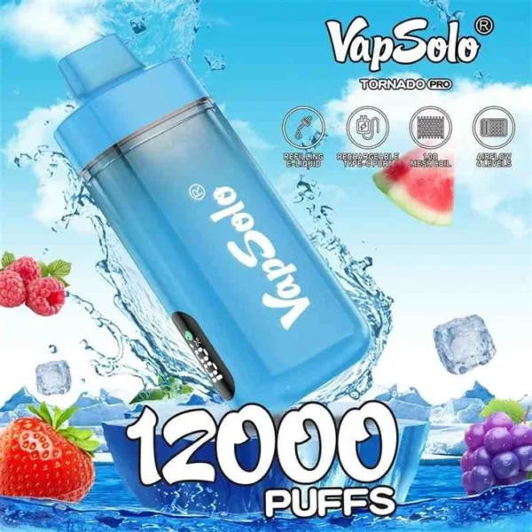 Vapsolo Tornado Pro 12000 Puffs 2% 5% Alacsony nikotintartalmú Újratölthető Eldobható Vapes Pen Tömeges Vásárlás Nagyker - HoldVape - 1