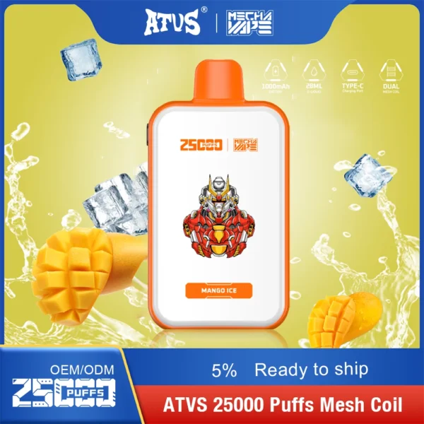 ATVS 25000 Puffs Dual Mesh 5% Alacsony nikotin tartalmú, újratölthető, eldobható Vapes Pen tömeges vásárlás Nagykereskedelmi - HoldVape - 13