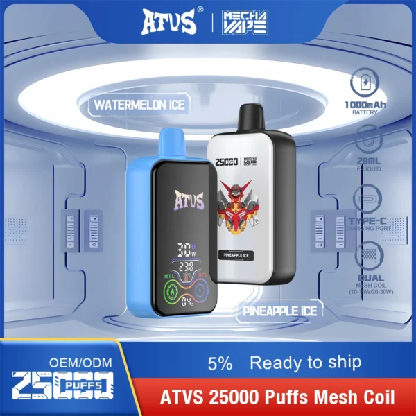 ATVS 25000 Puffs Dual Mesh 5% Alacsony nikotintartalmú Újratölthető Eldobható Vapes Pen Tömeges Vásárlás Nagyker - HoldVape - 9