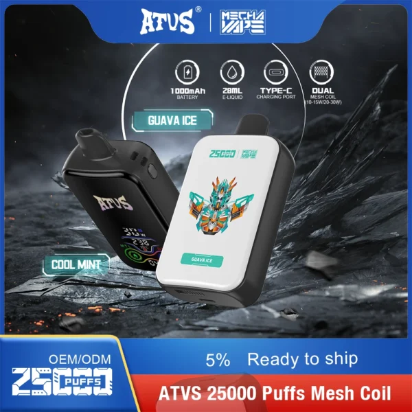 ATVS 25000 Puffs Dual Mesh 5% Alacsony nikotintartalmú Újratölthető Eldobható Vapes Pen Tömeges Vásárlás Nagyker - HoldVape - 8