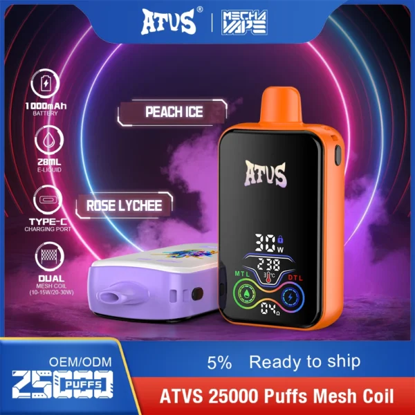 ATVS 25000 Puffs Dual Mesh 5% Alacsony nikotintartalmú Újratölthető Eldobható Vapes Pen Tömeges Vásárlás Nagyker - HoldVape - 6