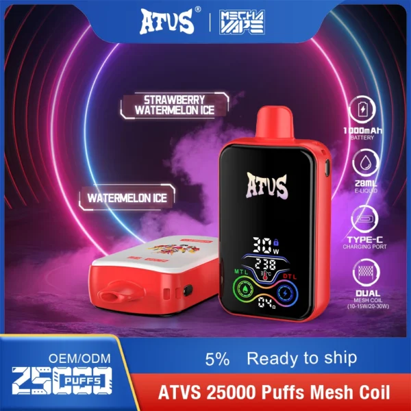 ATVS 25000 Puffs Dual Mesh 5% Alacsony nikotintartalmú Újratölthető Eldobható Vapes Pen Tömeges Vásárlás Nagyker - HoldVape - 5