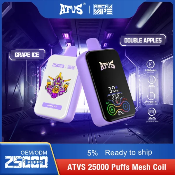 ATVS 25000 Puffs Dual Mesh 5% Alacsony nikotintartalmú Újratölthető Eldobható Vapes Pen Tömeges Vásárlás Nagyker - HoldVape - 2