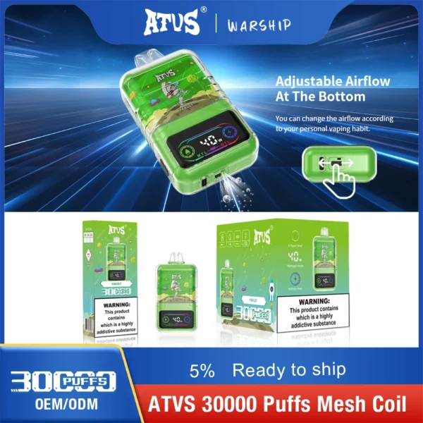 ATVS 30000 Puffs Dual Mesh 5% Alacsony nikotintartalmú Újratölthető Eldobható Vapes Pen Tömeges Vásárlás Nagyker - HoldVape - 7