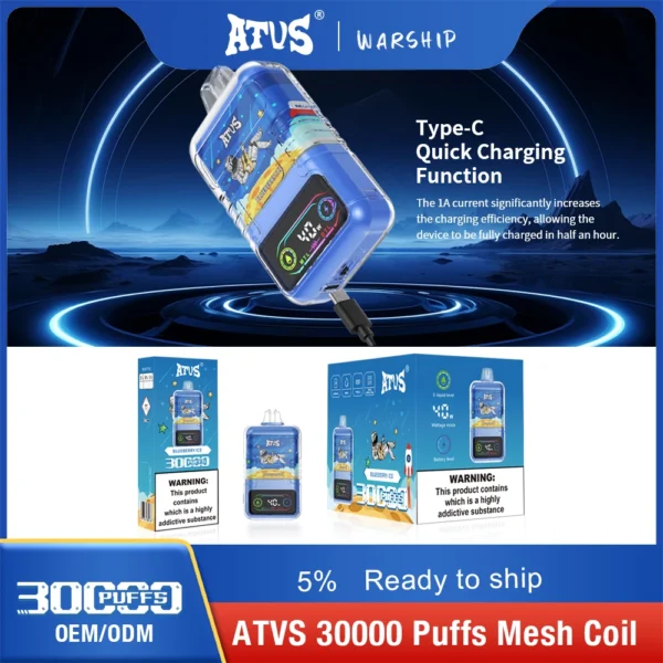 ATVS 30000 Puffs Dual Mesh 5% Alacsony nikotintartalmú Újratölthető Eldobható Vapes Pen Tömeges Vásárlás Nagyker - HoldVape - 6