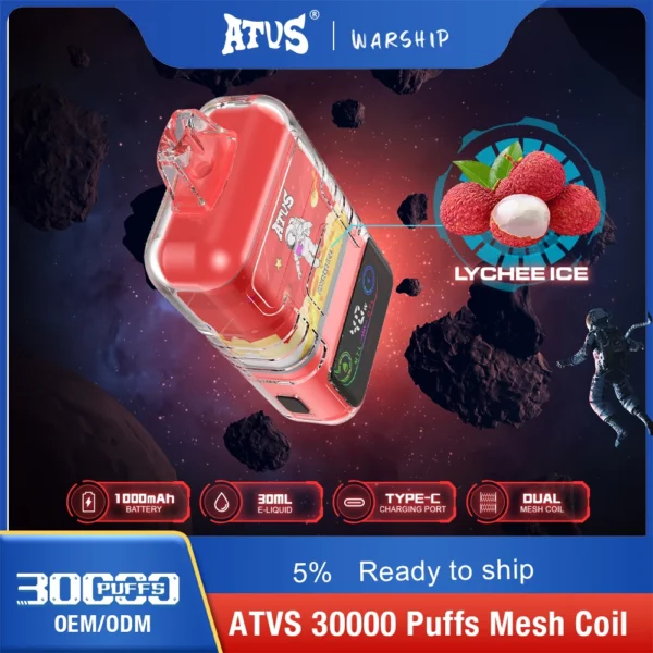 ATVS 30000 Puffs Dual Mesh 5% Alacsony nikotintartalmú Újratölthető Eldobható Vapes Pen Tömeges Vásárlás Nagyker - HoldVape - 5