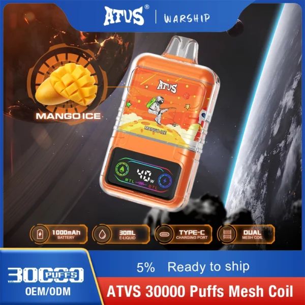 ATVS 30000 Puffs Dual Mesh 5% Alacsony nikotintartalmú Újratölthető Eldobható Vapes Pen Tömeges Vásárlás Nagyker - HoldVape - 1