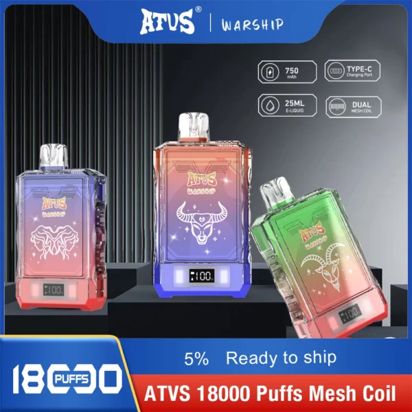 Atvs Warship 18000 Puffs 5% Nikotinarm, wiederaufladbar, Einweg-Vapes, Pen, Großpackung, Kauf im Großhandel – HoldVape – 9