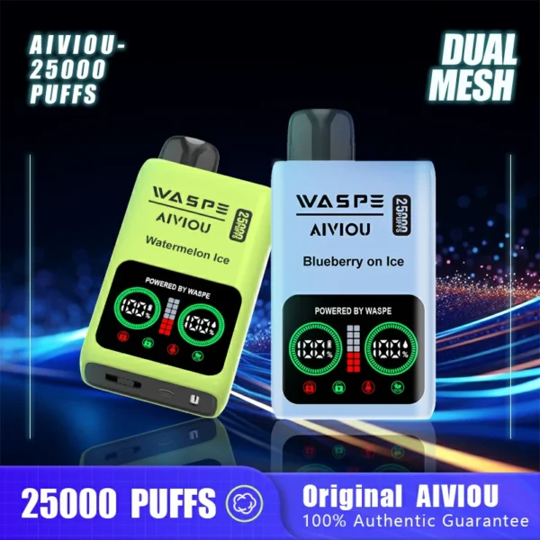 WASPE 25000 PUFFS Dual Mesh Box 0% 2% 5% Alacsony nikotintartalmú LED kijelző Újratölthető Eldobható Vapes Pen Tömeges Vásárlás Nagyker - HoldVape - 1