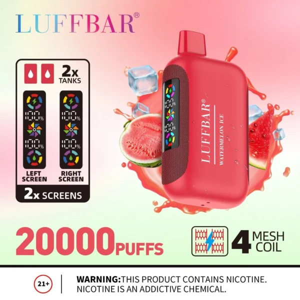 VASY LUFFBAR Dually 20000 Puffs Двойной цифровой экран 50 мг Перезаряжаемая одноразовая ручка для электронных сигарет с низким содержанием никотина Купить оптом - HoldVape - 1