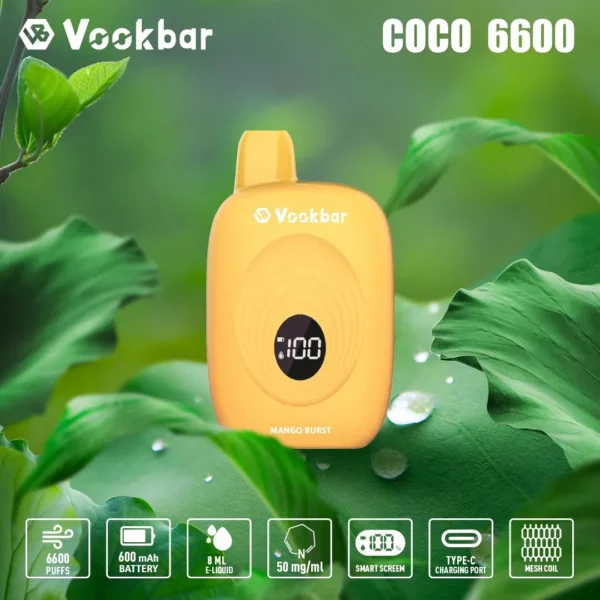Vookbar Coco 6600 Puffs digitális intelligens képernyő 3% alacsony nikotintartalmú újratölthető eldobható Vapes toll tömeges vásárlás nagykereskedelmi - HoldVape - 2