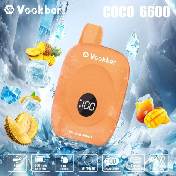 Vookbar Coco 6600 Puffs digitális intelligens képernyő 3% alacsony nikotintartalmú újratölthető eldobható Vapes toll tömeges vásárlás nagykereskedelmi - HoldVape - 3