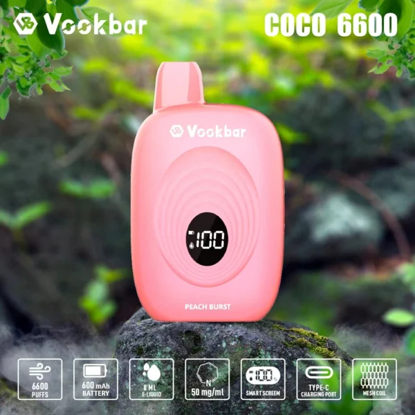 Vookbar Coco 6600 Puffs digitális intelligens képernyő 3% alacsony nikotintartalmú újratölthető eldobható Vapes toll tömeges vásárlás nagykereskedelmi - HoldVape - 5