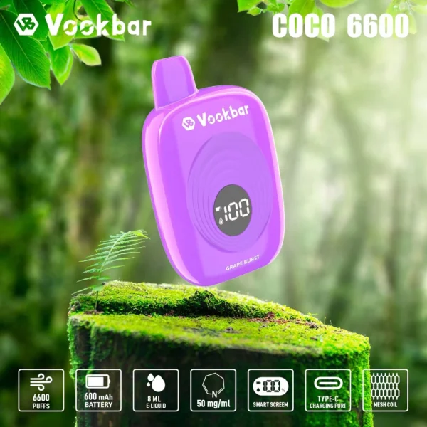 Vookbar Coco 6600 Puffs digitális intelligens képernyő 3% alacsony nikotintartalmú újratölthető eldobható Vapes toll tömeges vásárlás nagykereskedelmi - HoldVape - 6