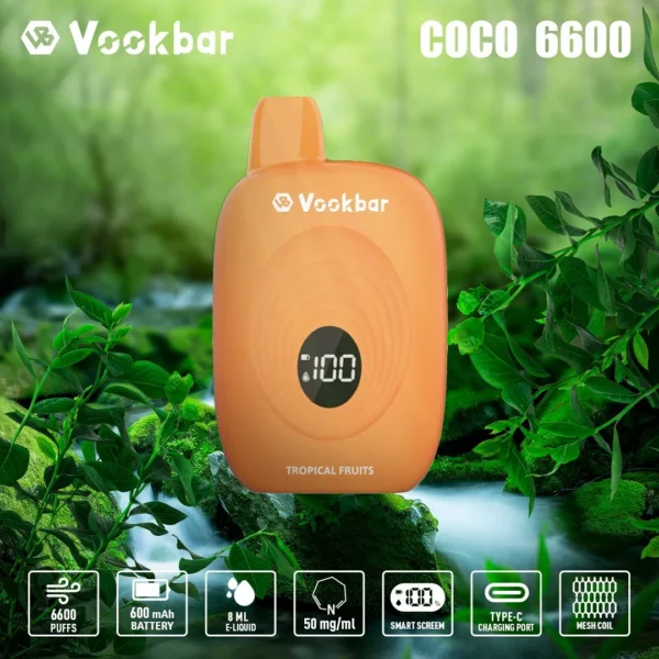 Vookbar Coco 6600 Puffs digitális intelligens képernyő 3% alacsony nikotintartalmú újratölthető eldobható Vapes toll tömeges vásárlás nagykereskedelmi - HoldVape - 7