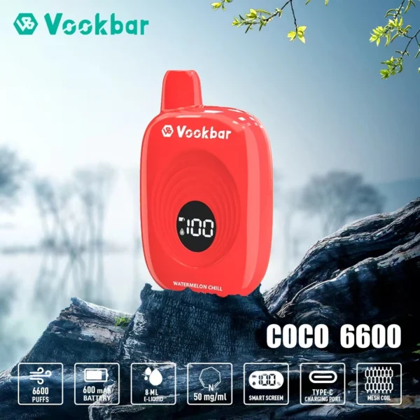 Vookbar Coco 6600 Puffs digitális intelligens képernyő 3% alacsony nikotintartalmú újratölthető eldobható Vapes toll tömeges vásárlás nagykereskedelmi - HoldVape - 8