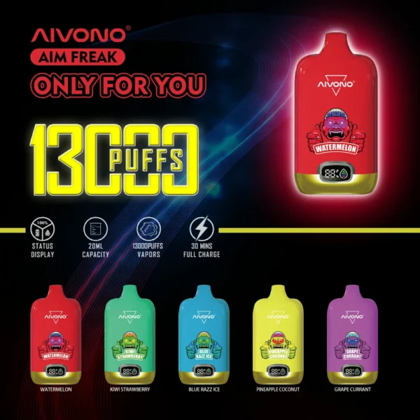 AIVONO AIM FREAK 13000 Puffs digitális képernyő 0% 2% 3% 5% Alacsony nikotintartalmú újratölthető eldobható Vapes toll tömeges vásárlás Nagykereskedelmi - HoldVape - 1