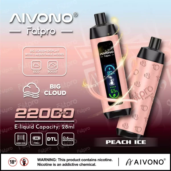 AIVONO Fatpro 22000 Puffs Кальян с цифровым экраном 0% 2% 3% 5% Перезаряжаемые одноразовые ручки для электронных сигарет с низким содержанием никотина Купить оптом - HoldVape - 3