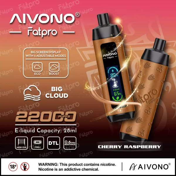AIVONO Fatpro 22000 Puffs Кальян с цифровым экраном 0% 2% 3% 5% Перезаряжаемые одноразовые ручки для электронных сигарет с низким содержанием никотина Купить оптом - HoldVape - 2