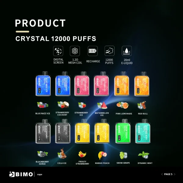 BIMO Crystal 12000 Puffs 2% 5% Nikotinarm, wiederaufladbar, Einweg-Vapes, Pen, Großpackung, Großhandel kaufen – HoldVape – 1