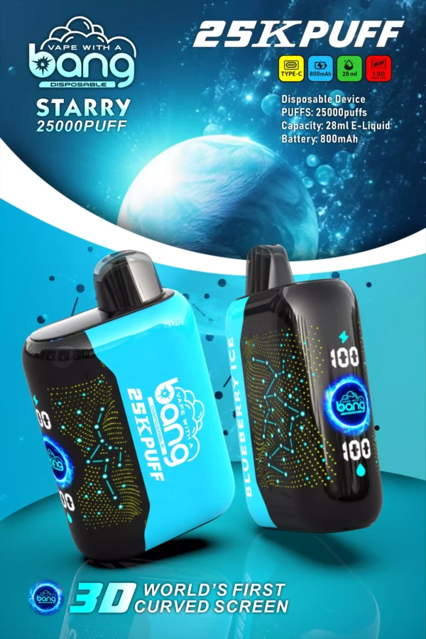 Bang Starry 25000 Puffs 3D ívelt képernyő 0% 2% 3% 5% Alacsony nikotintartalmú Újratölthető Eldobható Vapes Pen Tömeges Vásárlás Nagyker - HoldVape - 11