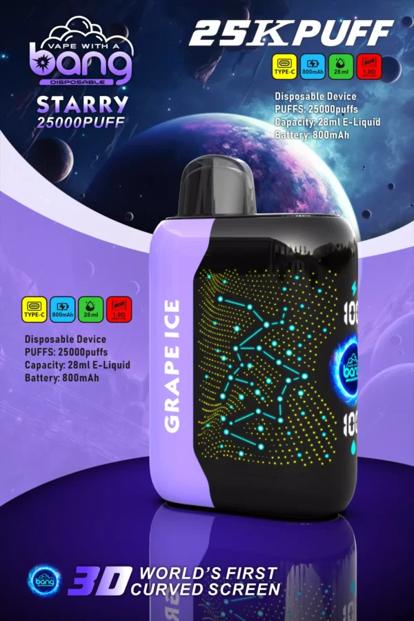 Bang Starry 25000 Puffs 3D ívelt képernyő 0% 2% 3% 5% Alacsony nikotintartalmú Újratölthető Eldobható Vapes Pen Tömeges Vásárlás Nagyker - HoldVape - 14