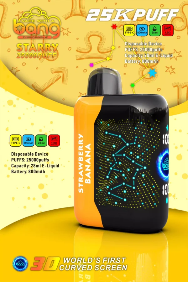 Bang Starry 25000 Puffs 3D ívelt képernyő 0% 2% 3% 5% Alacsony nikotintartalmú Újratölthető Eldobható Vapes Pen Tömeges Vásárlás Nagyker - HoldVape - 15