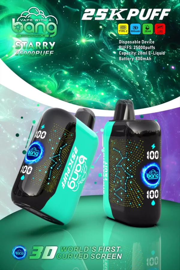 Bang Starry 25000 Puffs 3D ívelt képernyő 0% 2% 3% 5% Alacsony nikotintartalmú Újratölthető Eldobható Vapes Pen Tömeges Vásárlás Nagyker - HoldVape - 3